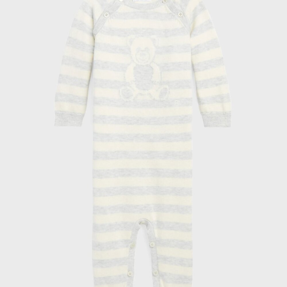 NWT // Ralph Lauren Childrenswear Boy's Striped Bear Coverall (size 3M-6M) - Picture 2 of 6